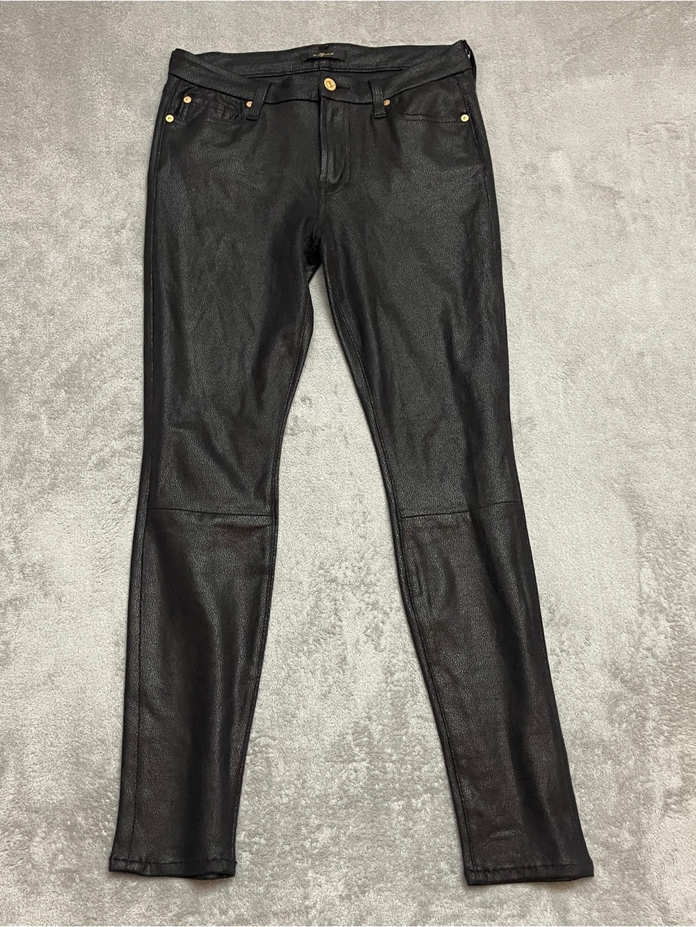 7 For All Mankind Pants 28 Knee Seam Skinny Black Coated Faux Leather AU0382388A